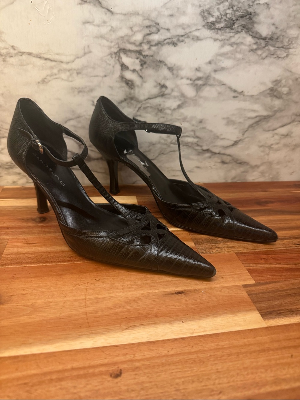 Bandolino Black T-Strap Pointed Toe Heels